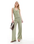 [Vero Moda Tall] Vero Moda Tall textured jersey split leg pants in tea green (part of a set) S Tea
