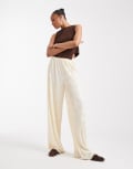 [Vero Moda Tall] Vero Moda Tall textured plisse wide leg pants in birch cream-White XL Birch