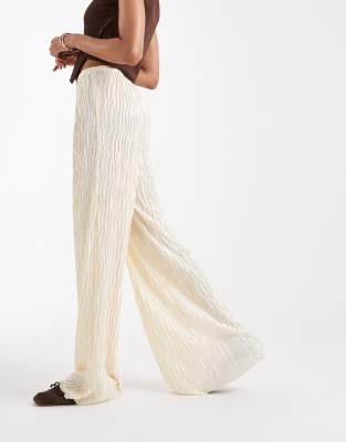 Vero Moda Tall Textured Plisse Wide Leg Pants In White