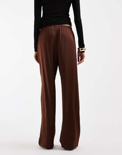 Vero Moda Tall textured satin wide leg pants in brown, 5 of 5