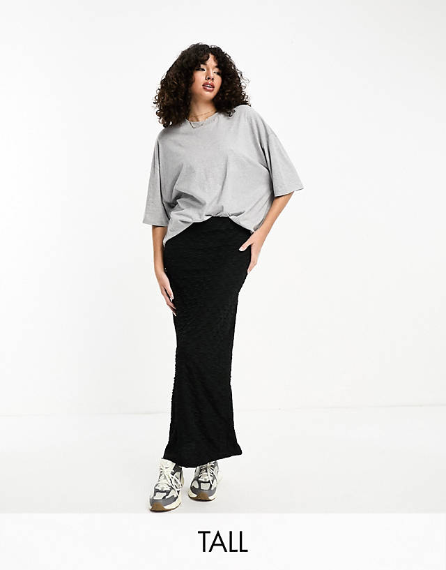 Vero Moda Tall - textured stretch midi skirt in black