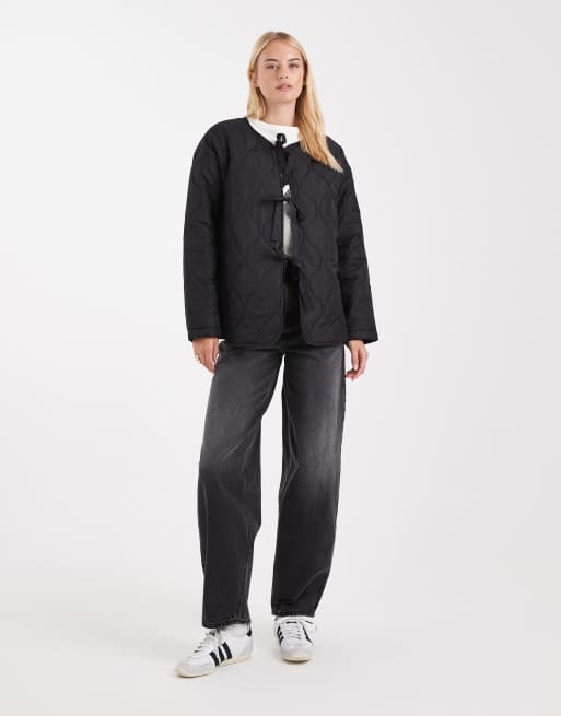 Vero Moda Tall tie front quilted jacket in black, 2 of 4