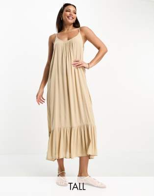 Vero Moda Tall Tie Shoulder Beach Maxi Dress In Cream-white