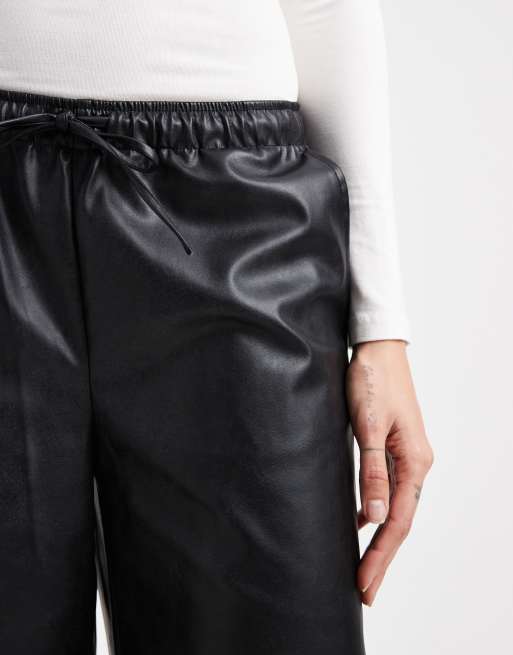 Vero Moda Tall tie waist wide leg faux leather trouser in black, 5 of 5