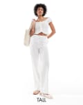 [Vero Moda Tall] Vero Moda Tall tie waist wide leg pants in white XXS White