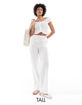 Vero Moda Tall tie waist wide leg trouser in white