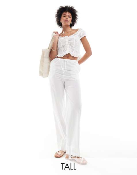 Vero Moda Tall tie waist wide leg trouser in white - view 1