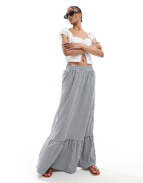 Vero Moda Tall tiered hem maxi skirt  in black gingham print - view 1