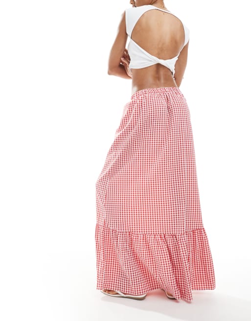 Vero Moda Tall tiered hem maxi skirt in red gingham print, 2 of 5