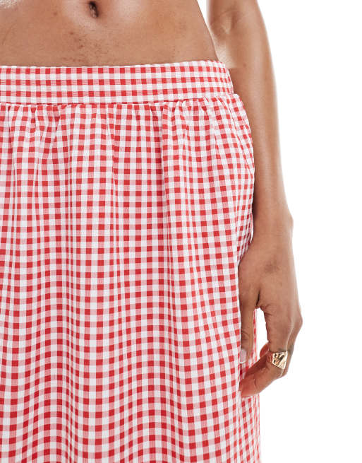 Vero Moda Tall tiered hem maxi skirt in red gingham print, 4 of 5