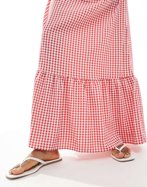 Vero Moda Tall tiered hem maxi skirt in red gingham print, 5 of 5