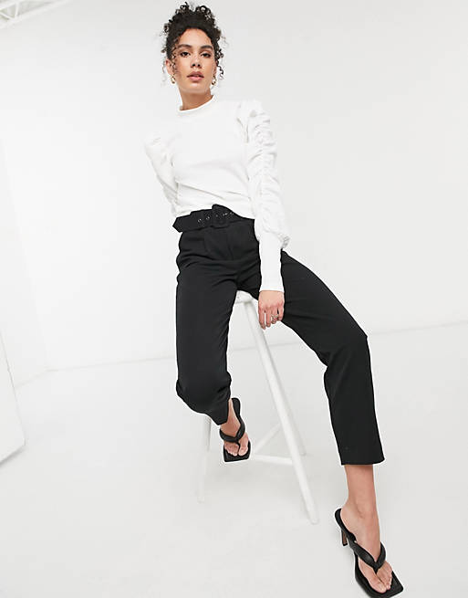 Women Vero Moda Tall top with high neck and gathered sleeves in white 
