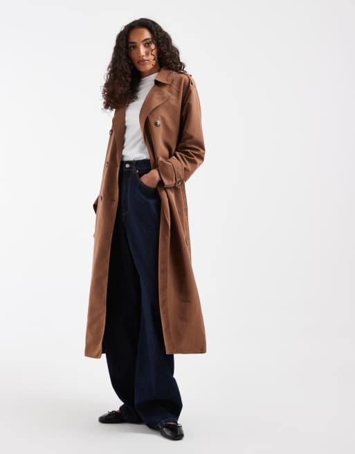 Vero Moda Tall trench-coat long ceinturé marron, 2 de 4