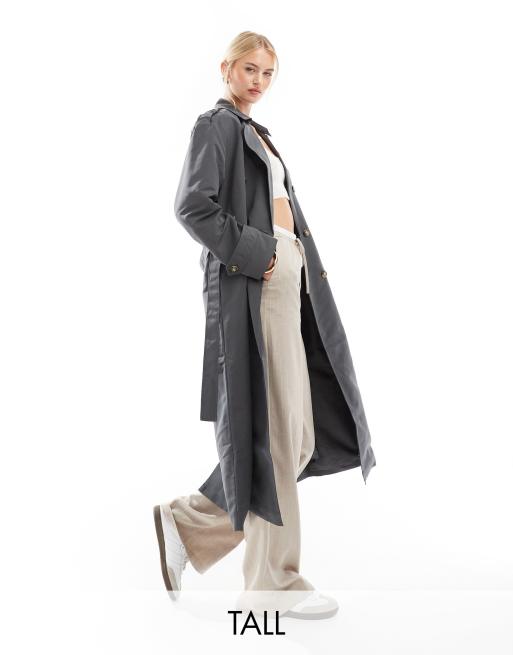 Vero Moda Tall - Trench taglio lungo grigio asfalto con cintura