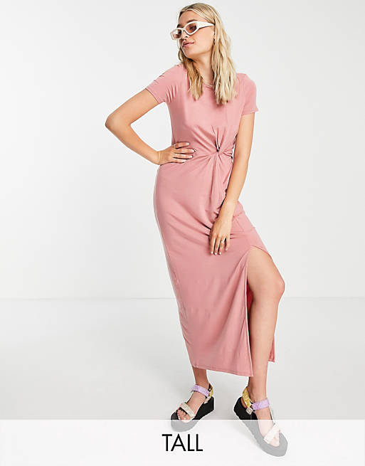 Vero Moda Tall twist detail midi t-shirt dress in rose