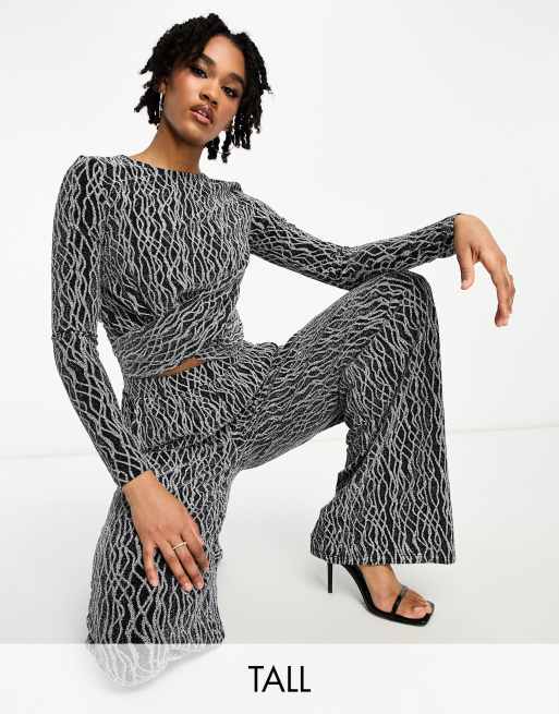 Vero Moda Tall twist front crop top in silver glitter (part of a set)
