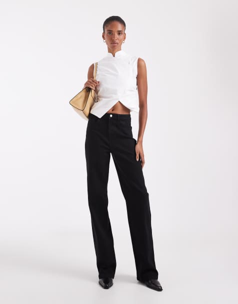 Vero Moda Tall vaqueros de pernera ancha de talle alto en denim negro - view 1