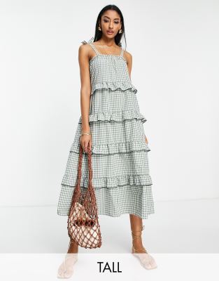 Vero Moda Tall strappy tierred smock mini dress in mixed check - ASOS Price Checker