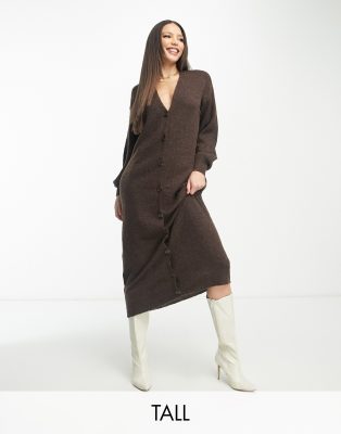 Vero Moda Tall button through maxi dress in brown  - ASOS Price Checker