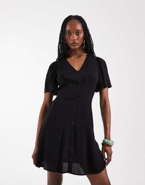 Vero Moda Tall - Vestito skater corto nero con bottoni - view 1