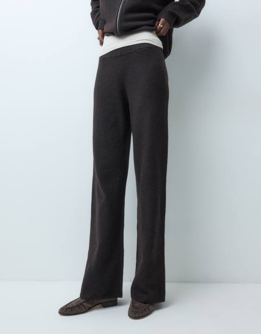 Vero Moda Tall vida byxor i stickad kvalitet som set i chokladbrun melange, 4 av 5