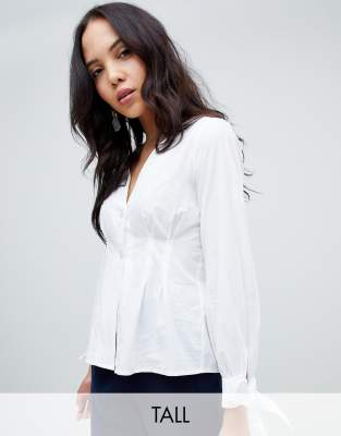 Vero Moda Tall Volume Tie Sleeve Blouse-White