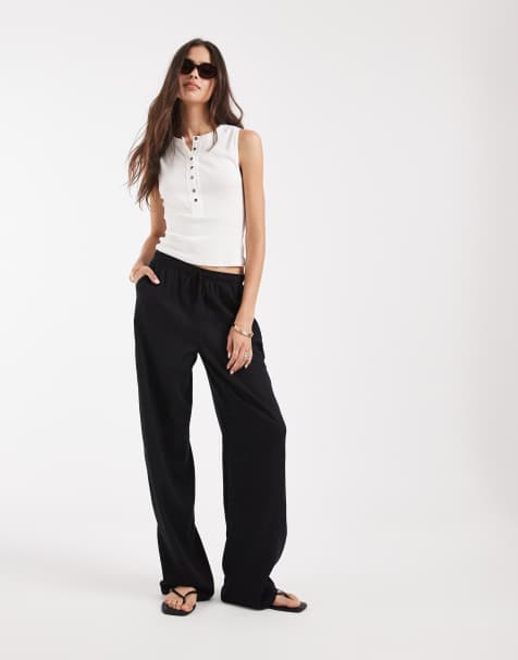 Vero Moda Tall – Weit geschnittene Hose in Schwarz mit Leinenanteil und Kordelzugbund - view 1
