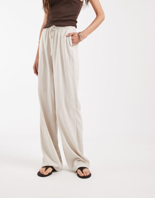 Vero Moda Tall – Weit geschnittene Hose in Steinbeige mit Leinenanteil und Kordelzugbund, 2 von 5