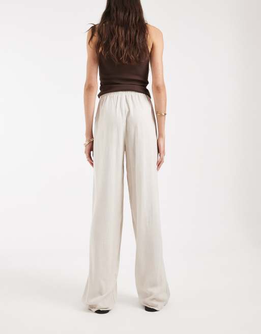 Vero Moda Tall – Weit geschnittene Hose in Steinbeige mit Leinenanteil und Kordelzugbund, 5 von 5