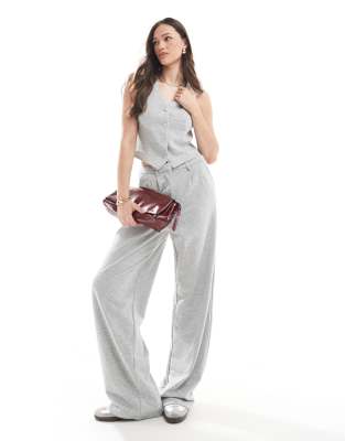 wide leg jersey pants in light gray melange - part of a set