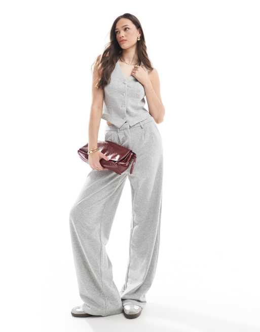 Vero Moda Tall wide leg jersey pants in light gray melange - part of a set