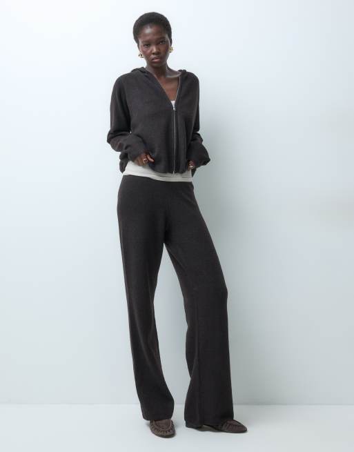 Vero Moda Tall wide leg knitted trousers co-ord in chocolate brown melange, 3 of 5