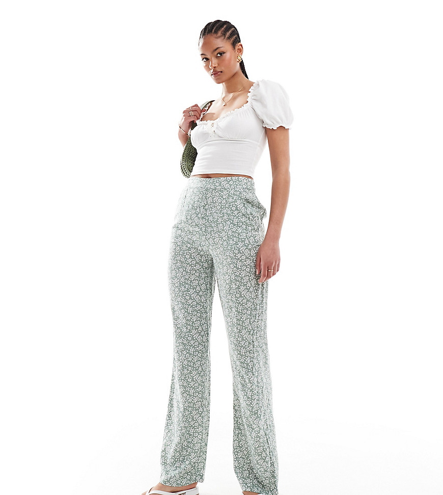 Vero Moda Tall Wide Leg Pants In Sage Floral-green