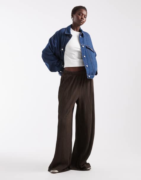 Vero Moda Tall wide leg plisse pants in brown - view 1