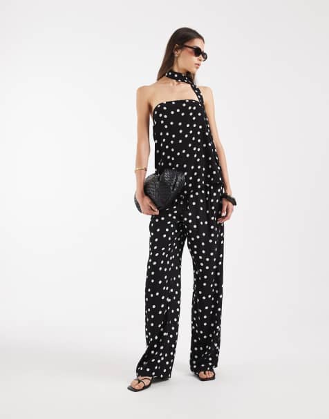 Vero Moda Tall woven wide leg pants in black and white polka dot print - part of a set - view 1