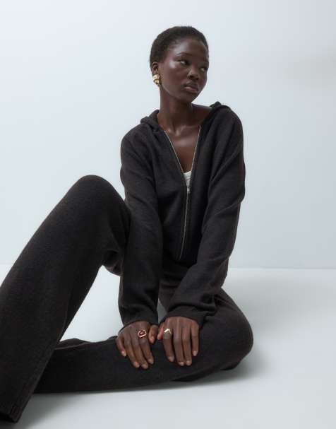 Vero Moda Tall zip front knitted hoodie co-ord in chocolate brown melange - view 1