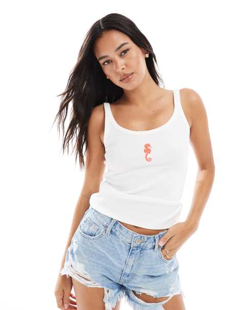 Vero Moda tank top with seahorse motif in white - view 1