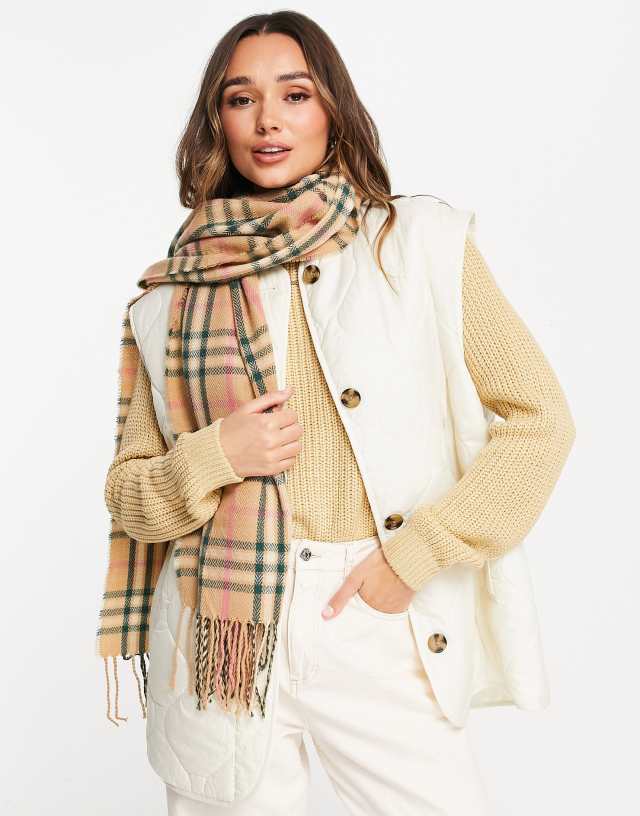 Vero Moda tassel scarf in beige check