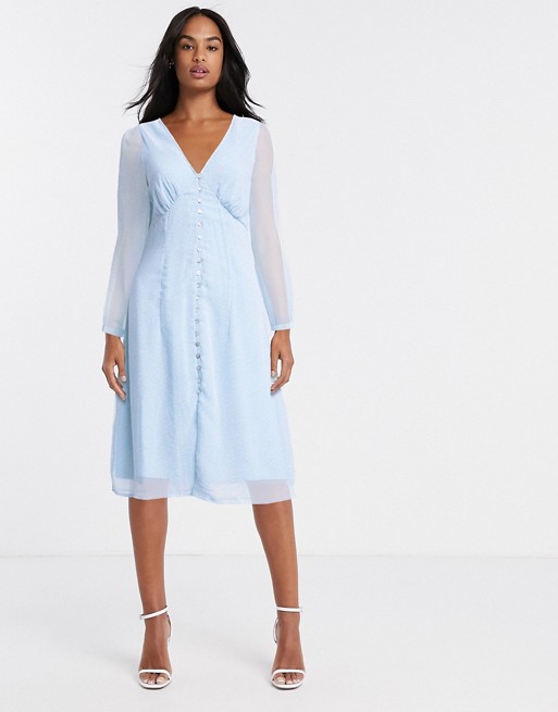 Vero Moda tea dress with button detail in blue ditsy floral
