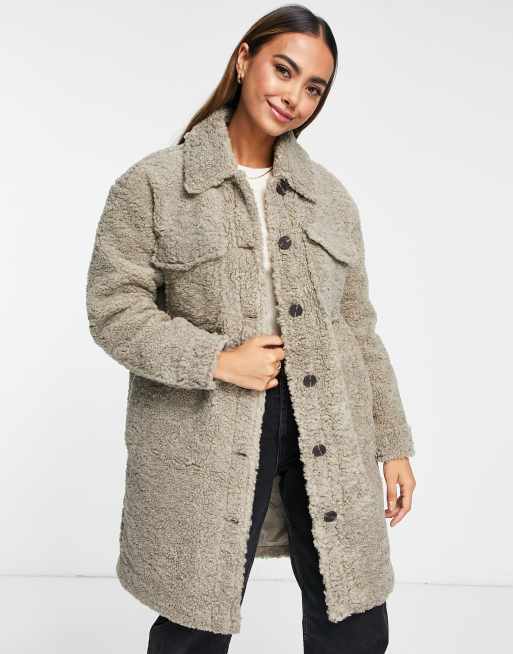 Hem & Thread Stone Oversized Teddy Pocket Shacket