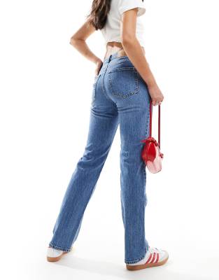 Vero Moda Tessa high rise straight leg jeans in medium blue