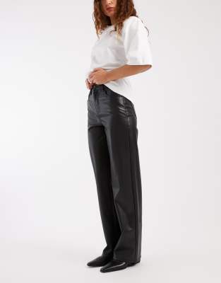 Vero Moda Tessa High Waist Wide Leg Faux Leather Pants In Black