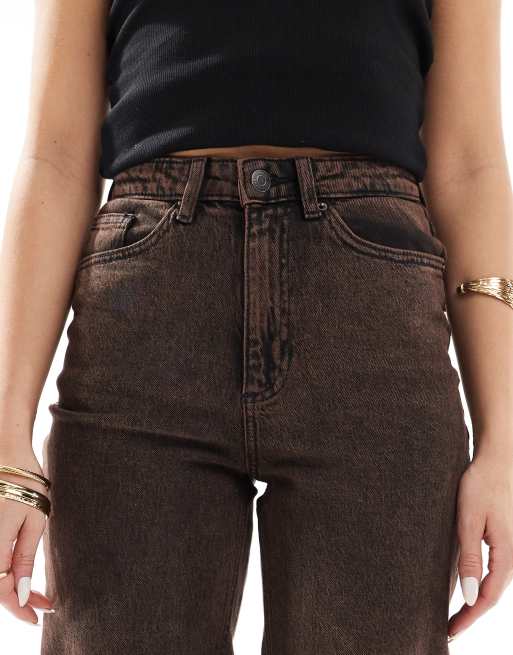Vero Moda Tessa high waisted wide leg jeans in brown acid wash