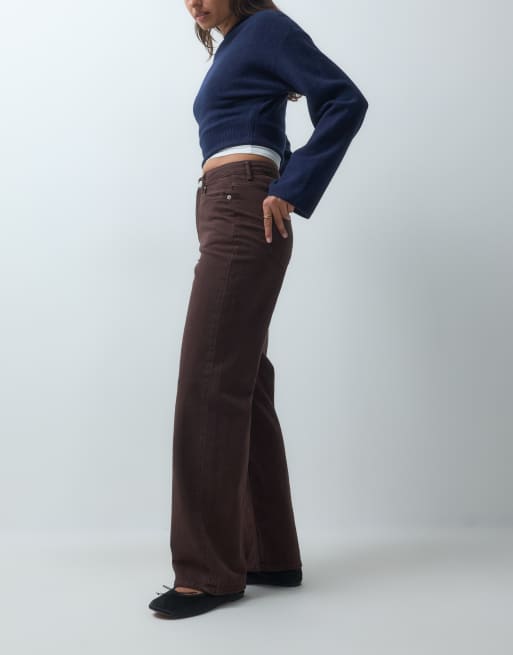 Vero Moda Tessa high waisted wide leg jeans in chocolate brown, 2 of 5