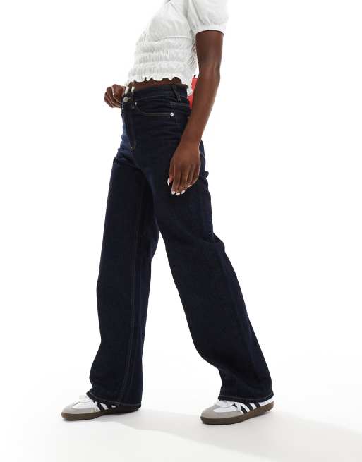 Vero Moda Tessa high waisted wide leg jeans in dark blue denim, 4 of 5