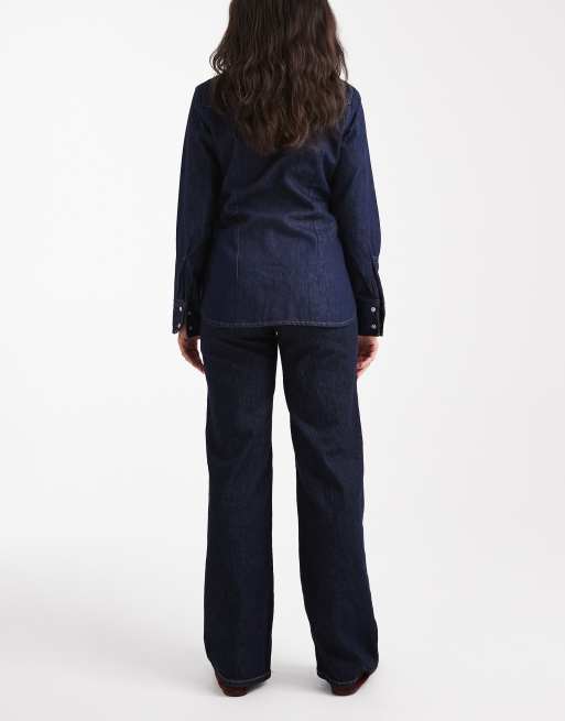 Vero Moda Tessa high waisted wide leg jeans in dark blue rinse, 3 of 5