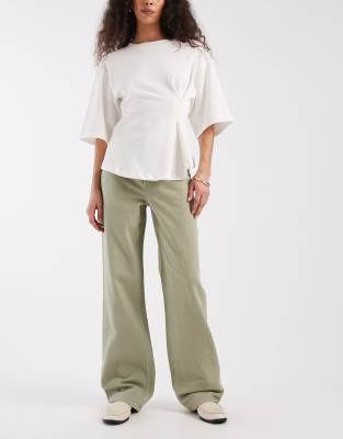 Vero Moda Tessa High Waisted Wide Leg Jeans In Green
