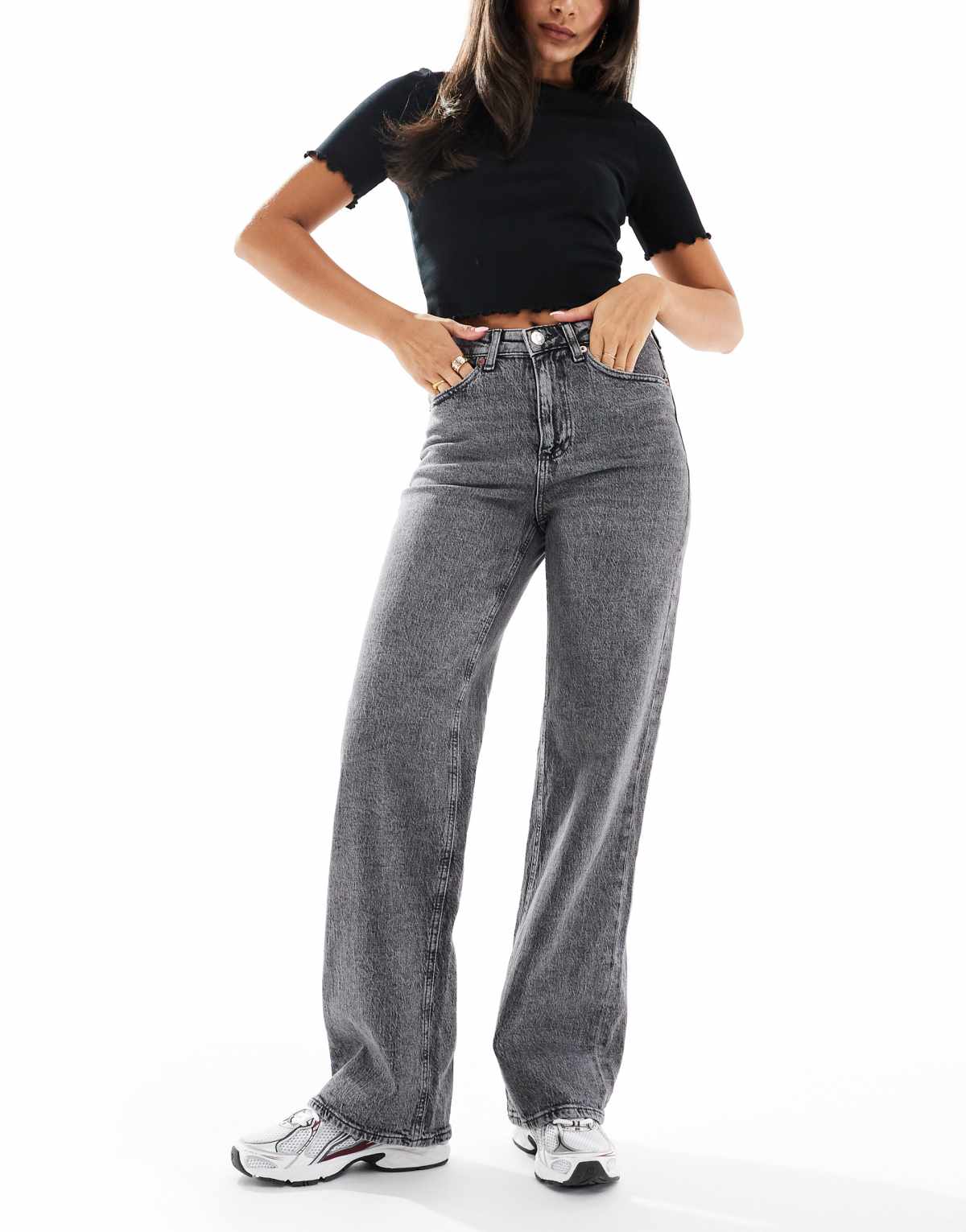 Vero Moda Tessa high waisted wide leg jeans in medium grey wash