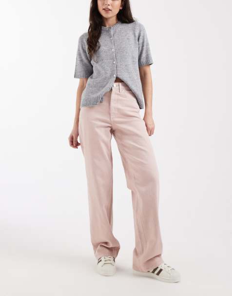 Vero Moda Tessa high waisted wide leg jeans in pale pink