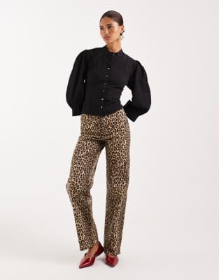 Tessa - Jean ample à taille haute - Imprimé léopard-Neutre W28